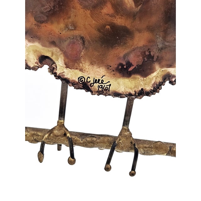Mid-Century Modern Curtis Jere Bronze Copper Stone Impressionism 3D Owl Sculpture Circa 1967 For Sale - Image 3 of 8