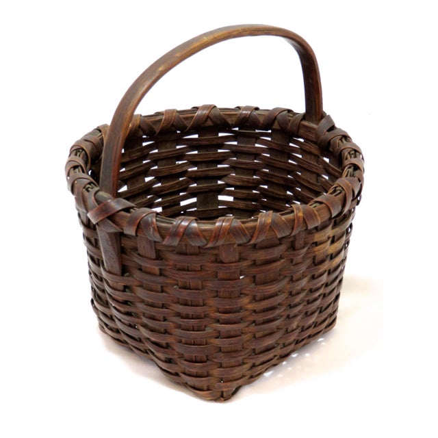 Antique American New England Hand Woven Splint Basket | Chairish