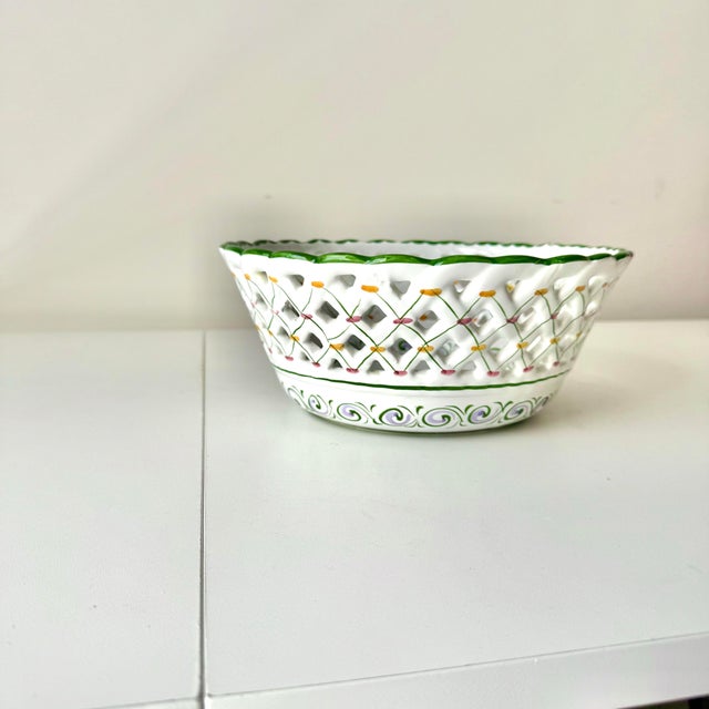 Hand Painted Floral Cut Out Portuguese Pottery Bowl For Sale In Charleston - Image 6 of 6