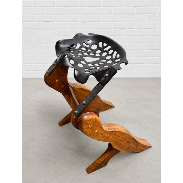 Mid-Century Modern Studio Made Handcrafted Solid Walnut + Cast Iron Tractor Seat Stool / Chair For Sale - Image 3 of 10