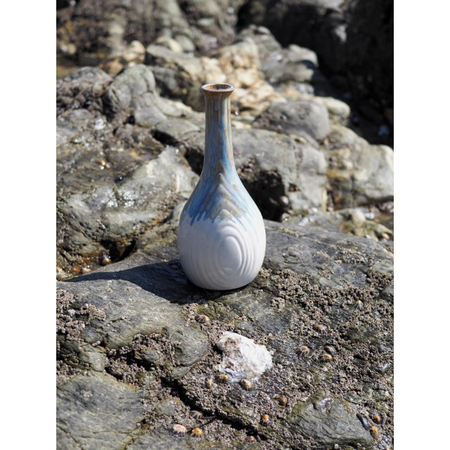 Mid-Century French Rhoda Cloudware Blue, Grey and White Vase With Stripped Shape For Sale - Image 11 of 13