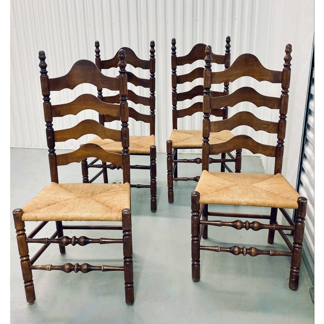 Mid 20th Century Rustic Ladder Back Rush Seat Chairs Set of 4 Chairish