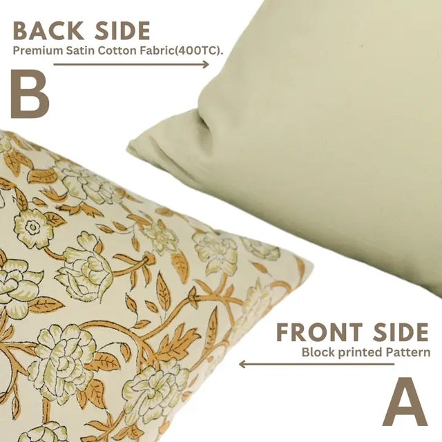 Fabdivine Handmade Block Printed Cushion Cover 16x16 Inch Cotton Linen-Mrignayani For Sale - Image 4 of 5