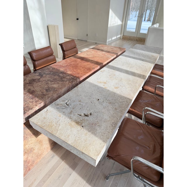 2020s Infinity Travertine Chiaro and Travertine Rosso Honed Unfilled Dining Tables For Sale - Image 5 of 6