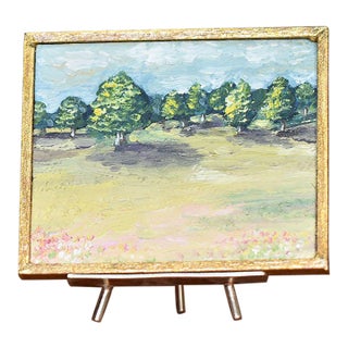 Miniature Original Oil Painting With Sterling Silver Stand For Sale
