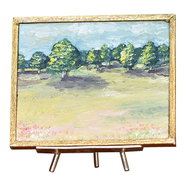 Miniature Original Oil Painting With Sterling Silver Stand For Sale