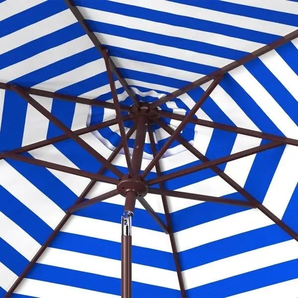 Safavieh Athens Inside Out Striped 9ft Crank Outdoor Auto Tilt Umbrella - Pacific Blue For Sale - Image 4 of 5