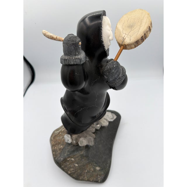 1980s Northern Beat Inuit Drummer. Hand Carved by Inuits of Greenland For Sale - Image 4 of 9