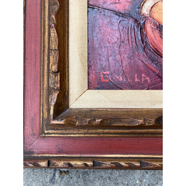 Mid-Century Modern Mid Century Modern Abstract Man Playing Lute Original Painting Carved Wood Frame Signed For Sale - Image 3 of 4