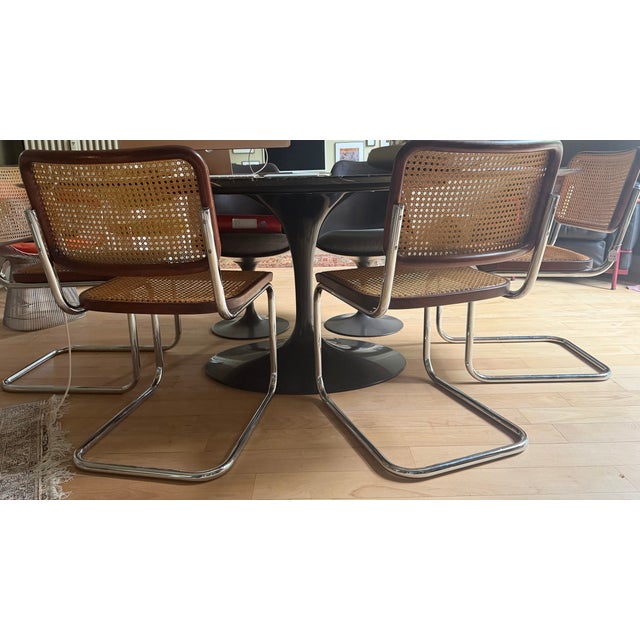 1980s Model S32 Dining Chair with Woven Cane and Brown Wood Frame by Marcel Breuer for Thonet, 1981, Set of 4 For Sale - Image 5 of 15