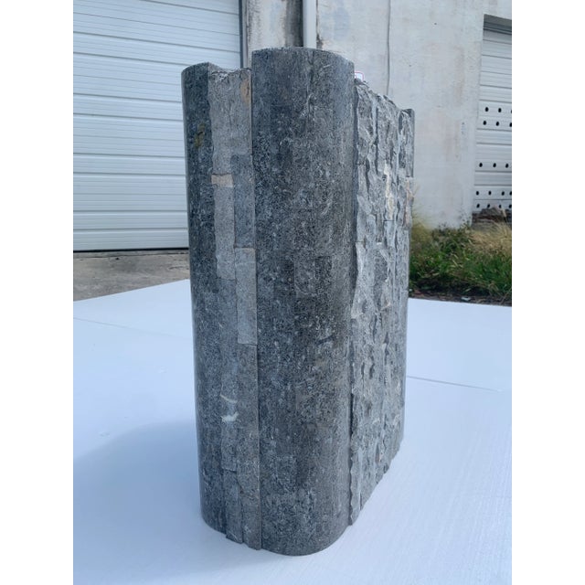 Glass Postmodern Tessellated Stone Pedestal Console With Glass Top For Sale - Image 7 of 11