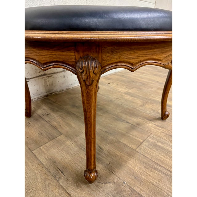 Late 20th Century Vintage Louis XV Style Carved Walnut and Vinyl Ottoman or Stool For Sale - Image 5 of 10