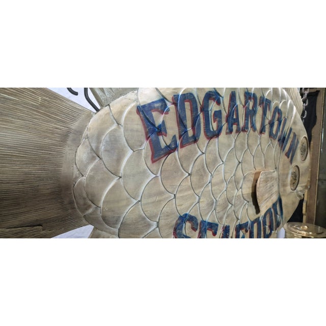 American Edgartown Seafood Carved Flounder Trade Sign For Sale - Image 3 of 12