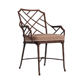 Brown Jordan Calcutta Arm Chair in Almandine with Fusion Clay and Sea Salt Welt Cushions For Sale