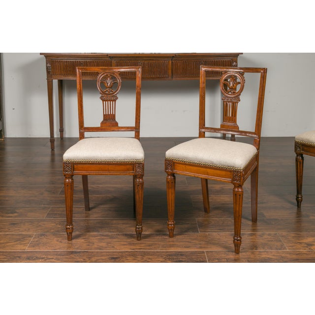 Set of Four Italian 1820s Neoclassical Dining Room Chairs with Carved Splats For Sale - Image 9 of 12