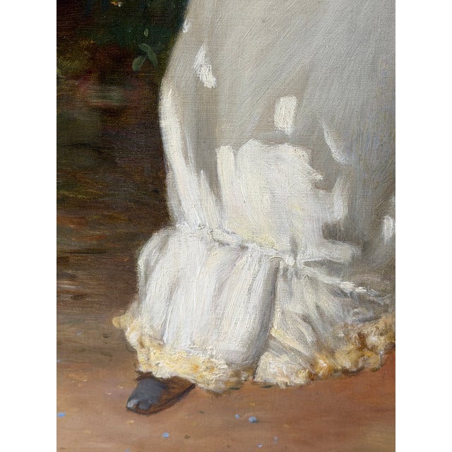 19th Century Oil Portrait of an Elegant Victorian Lady With Red Parasol, Signed by William Oliver (1823–1901) Gilt Framed For Sale - Image 6 of 18