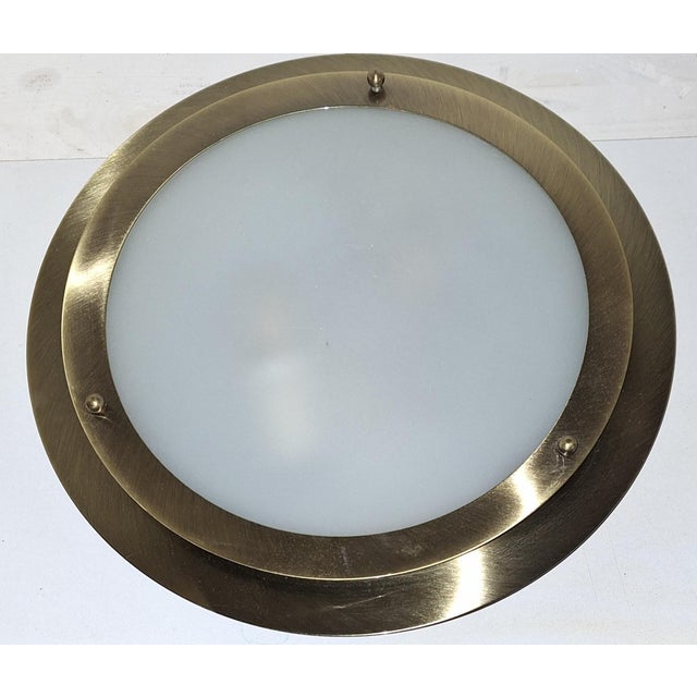 Vintage Ceiling Lamp with Gold-Colored Metal Frame and White Glass Shade by Honsel, 2005, in Very Good conditions....