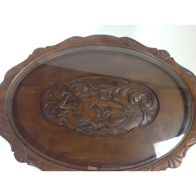 Modern 1930s Vintage Walnut Carved End Table For Sale - Image 3 of 4