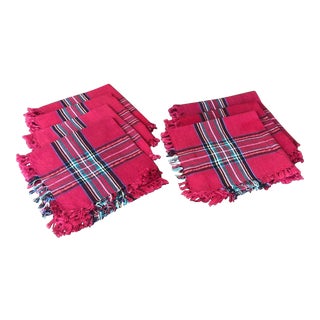 Vintage Red Tartan Plaid Dinner Napkins - Set of 7 For Sale