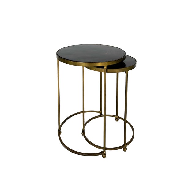 Contemporary Modern Brass and Pen Shell Nesting Accent Tables by Crate and Barrel For Sale - Image 3 of 12