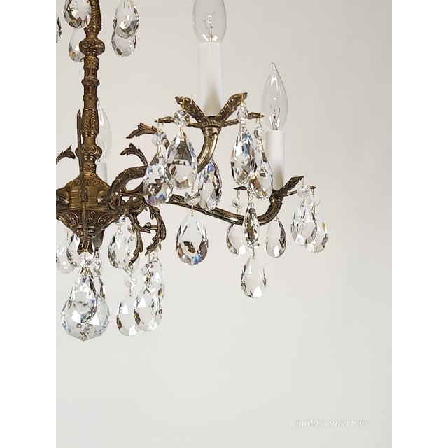 Antique 5 Light 5 Arm Overflowing Opulent Brass Cut Lead Crystal Chandelier For Sale - Image 10 of 12
