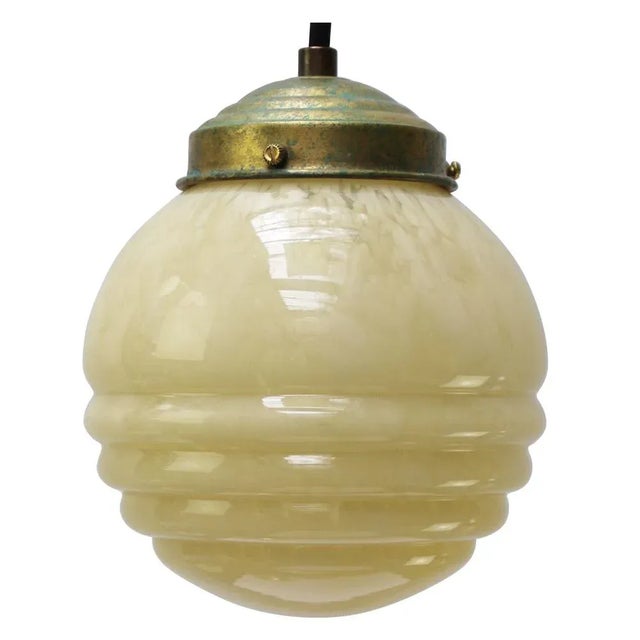 French Clichy Yellow Glass Pendant Lamp For Sale - Image 6 of 6