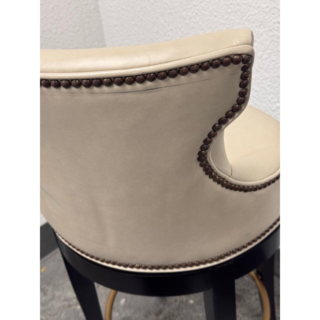 Cream Century Furniture Tracy Leather Swivel Bar Stool For Sale - Image 8 of 12