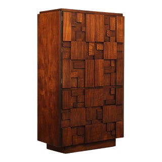 Lane 'Staccato' Mid Century Modern Brutalist Walnut Armoire For Sale