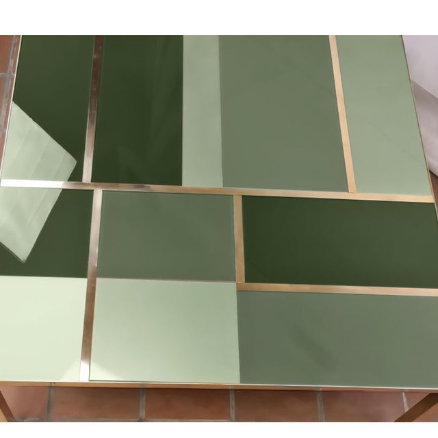 Gold Square Coffee Table with Green Murano Glass and Brass Bands from Justfurnituress SRL For Sale - Image 8 of 10