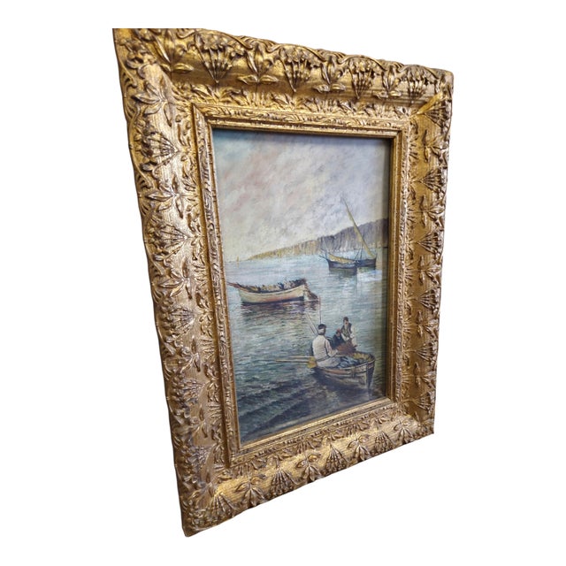 De Risi, Seascape with Fishermen ,Early 1900s, Oil on Canvas, Framed For Sale - Image 7 of 18