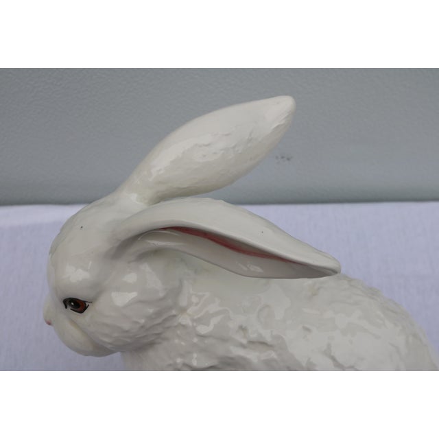 Mid Century Italian Large White Majolica Ceramic Bunny Rabbit Statue For Sale - Image 9 of 11