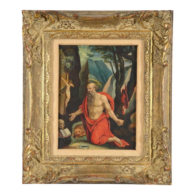 17th/18th Century Flemish Old Master Oil Painting of Saint Jerome, Framed For Sale