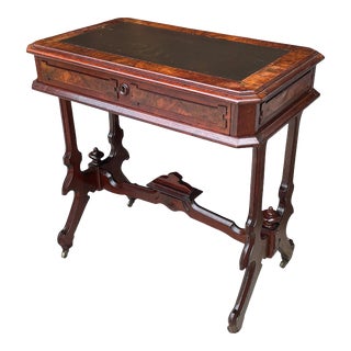 19th Century Victorian Burl Leather Top Petite Desk For Sale