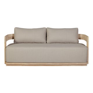 Eclipse Outdoor Solid Teak Wood Love Seat Natural - Gray Fabric For Sale