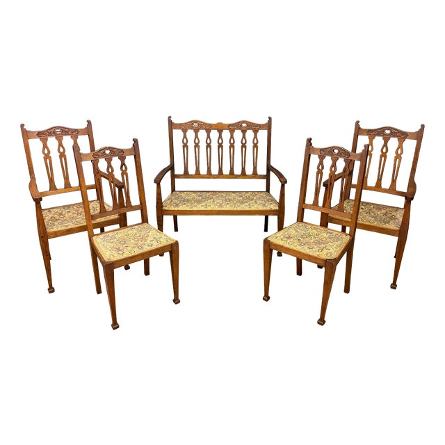 Arts and Crafts Oak Salon Suite, 1900s, Set of 5 For Sale