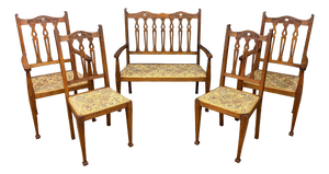 Arts and Crafts Oak Salon Suite, 1900s, Set of 5