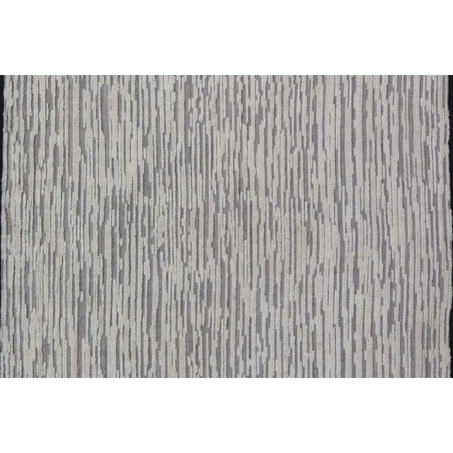 Textile Large Modern Abstract Hi-Low Rug in Light Cream and Dark Gray For Sale - Image 7 of 11