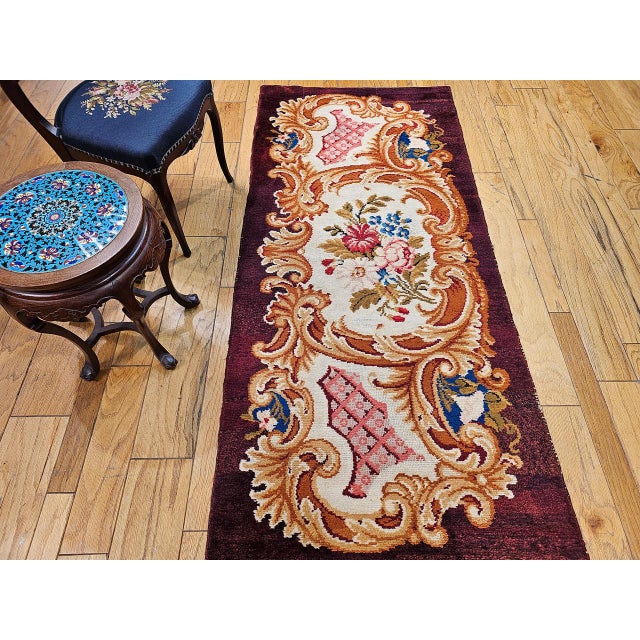 French Provincial Vintage French Savonnerie Rug, Hand-Knotted Wool, Floral Pattern, Chocolate Brown & Ivory, 3’ X 7' For Sale - Image 3 of 12
