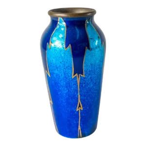Early 20th Century Small Limoges or Vienna Style Enameled Copper Vase