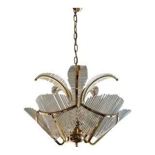 1970's Vintage Art Deco Italian Venini Palm Chandelier Glass Rods For Sale