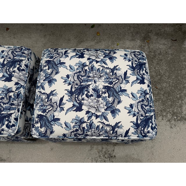Vintage Baker Ottomans Upholstered in Ralph Lauren Nanking Dragon Fabric, a Pair For Sale - Image 14 of 15