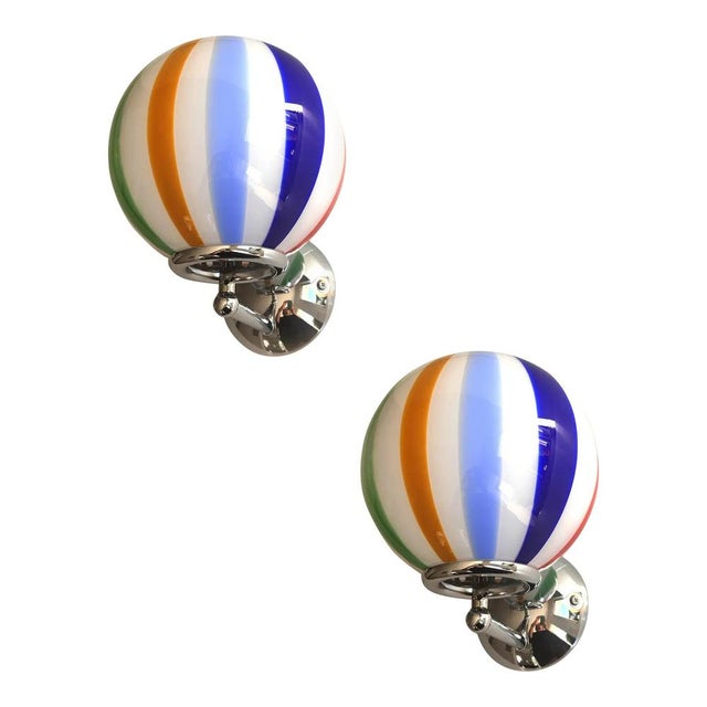 Set of two contentemporary luxury modern milky-white sphere with amber and pink rods in murano glass . very high italian...