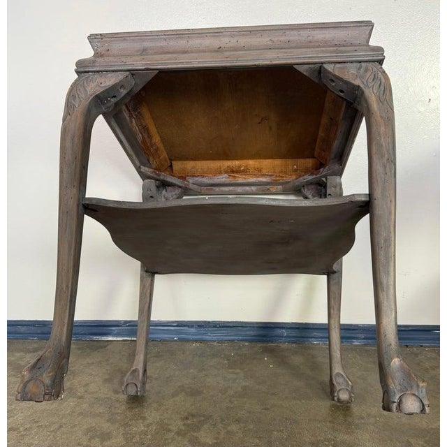 Pair of Distressed English Chippendale End Tables, Leather Tops, 1930s For Sale - Image 12 of 15