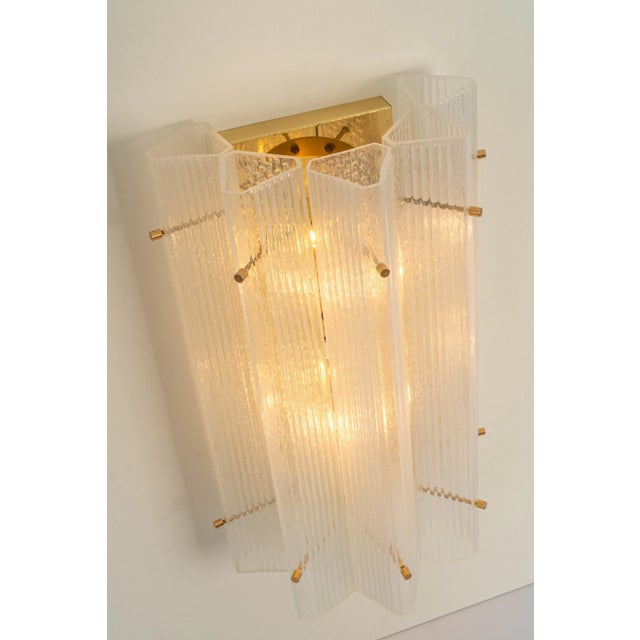 Cream Huge Triangular Frosted Glass Wall Sconces from Limburg, Germany, 1960s, Set of 2 For Sale - Image 8 of 14