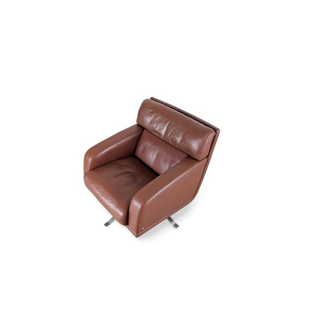 Animal Skin Brown Leather Swivel Armchair from Rolf Benz For Sale - Image 7 of 9