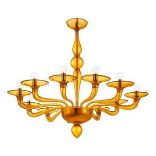 Italian Amber Murano Style Glass Chandelier by Simoeng For Sale
