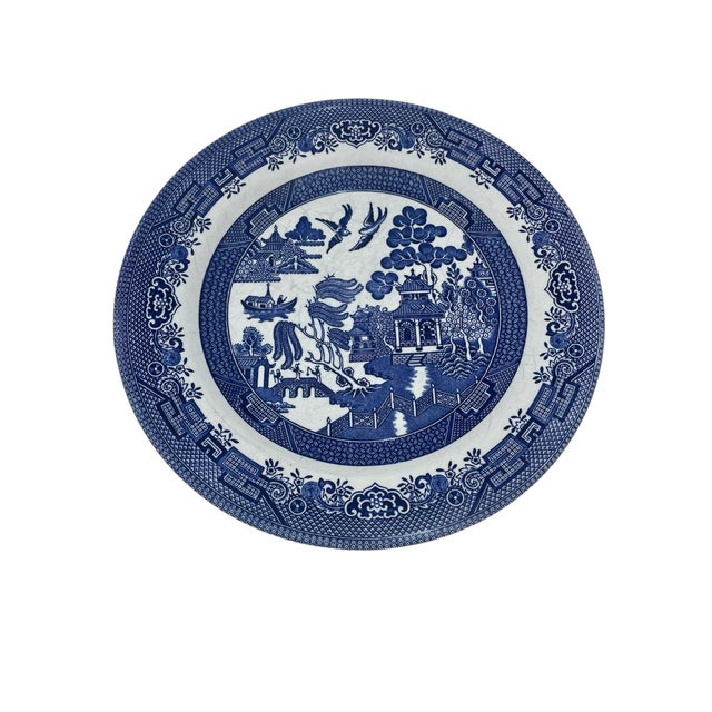 Late 20th Century Vintage Large Blue Willow Dinner Plates Made in Staffordshire England - a Set of 6 For Sale - Image 5 of 12