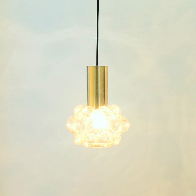Glashütte Limburg Labelled Mid-Century Modern Amber Bubble Glass Pendant by Helena Tynell for Limburg, Germany, 1960s For Sale - Image 4 of 8