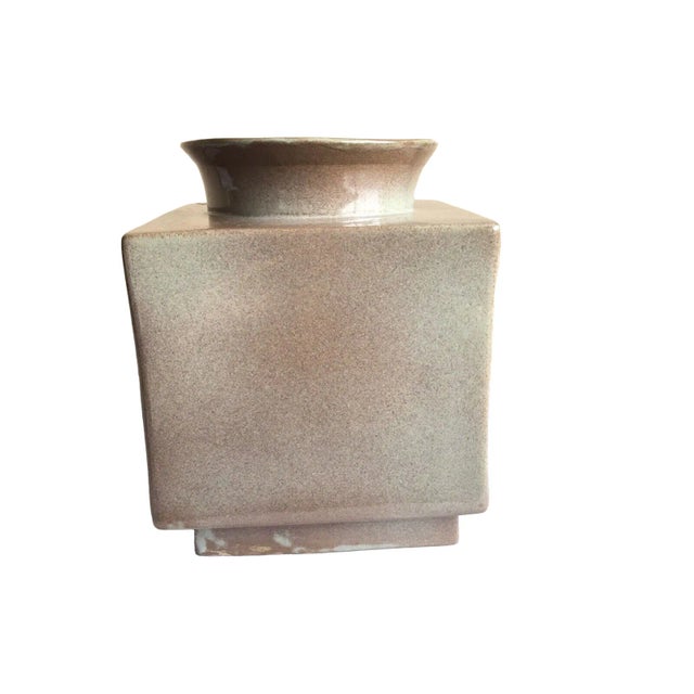 Mid-Century Modern Vintage Signed Roy Hamilton Handcrafted Brown Square Art Studio Pottery Vase For Sale - Image 3 of 7