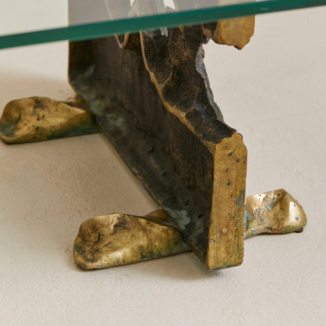 Modern Cast Bronze Base Coffee Table with Glass Top Attributed to Valenti, 1970s For Sale - Image 3 of 11